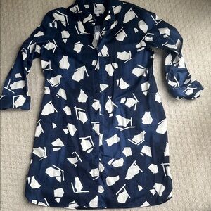 Nic and Zoe cotton shirtwaist dress. 3/4 sleeve with cuff. Pockets. M Navy.